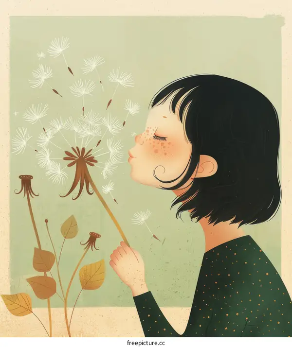 Little Girl Blowing Dandelion Seeds