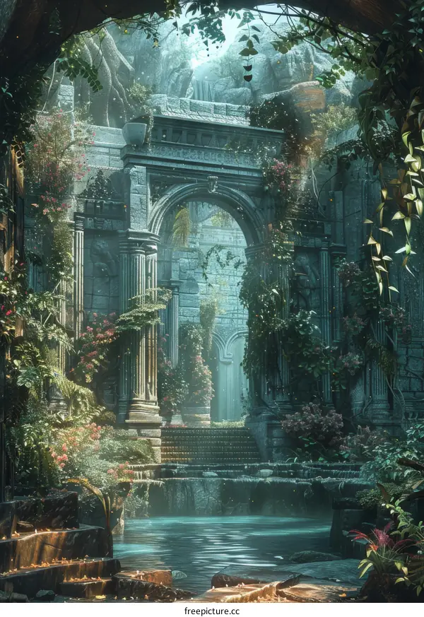 Overgrown Ancient Temple Facade