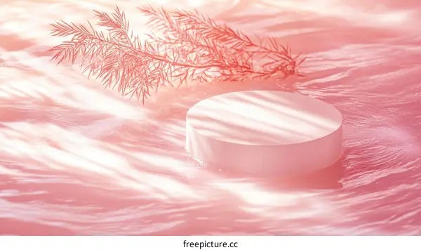 Pink Abstract Display Podium with Sunlight and Branches