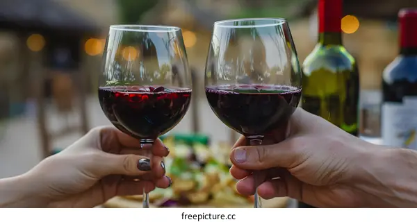 Couple Toasting With Glasses Of Red Wine