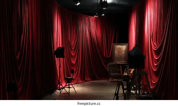 Red Velvet Curtain Studio Setting