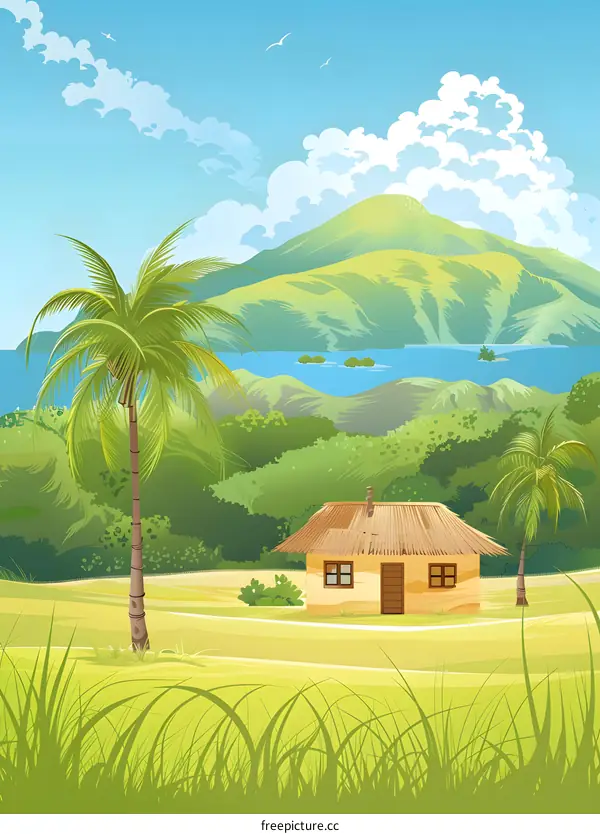 Tropical Landscape with a Small House