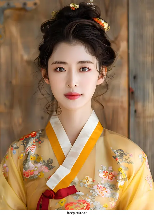 Portrait of a young woman in traditional Korean dress, or Hanbok