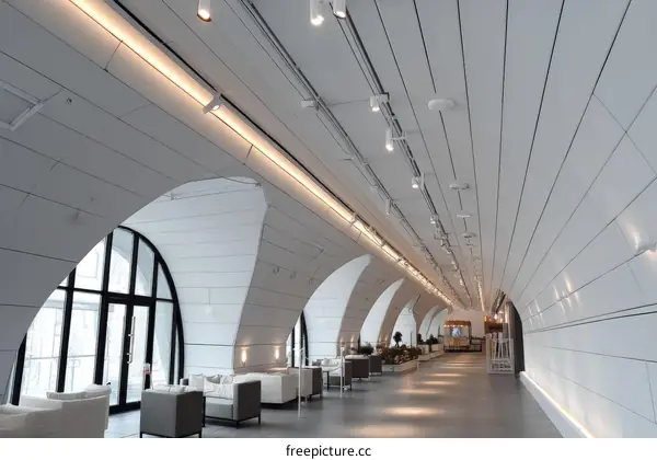 Modern Architectural Interior with Arched Walls and Natural Light