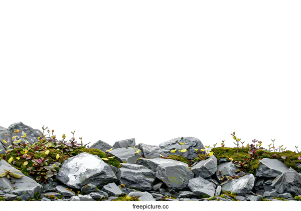 [Transparent Background PNG]Gray Rocks With Green Moss And Small Plants