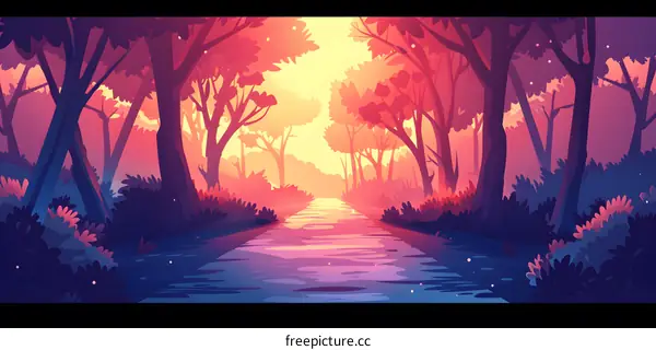 Sunset In The Forest Pathway