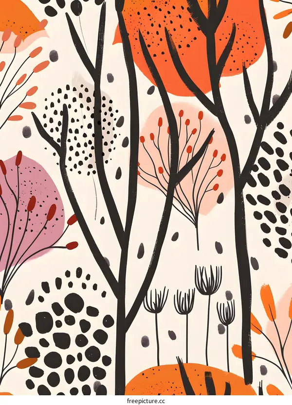 Abstract Forest with Orange and Pink Colors