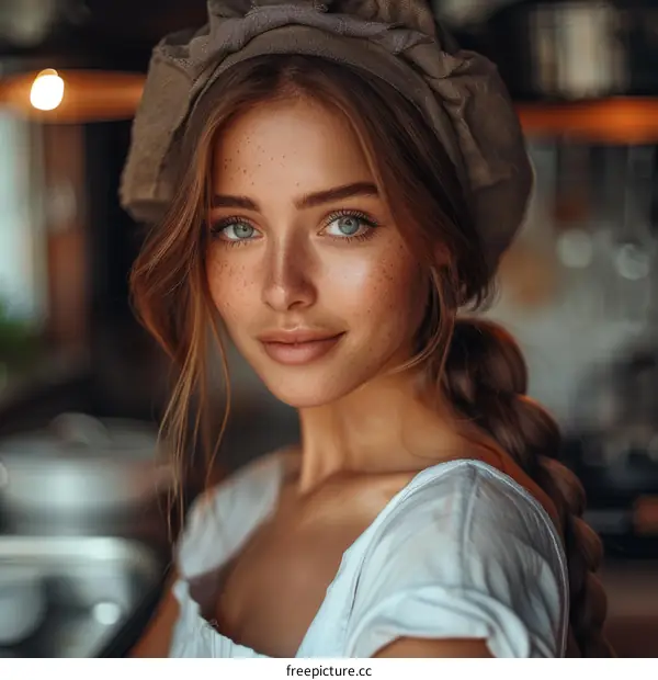 portrait of a beautiful young woman in a brown beret