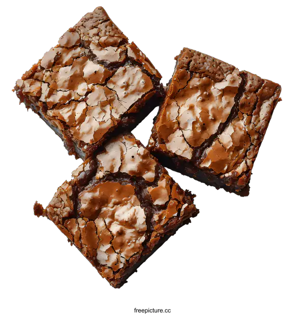 [Transparent Background PNG]Three Fudgy Brownies on White Background