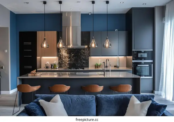 Modern Kitchen Interior Design with Pendant Lights