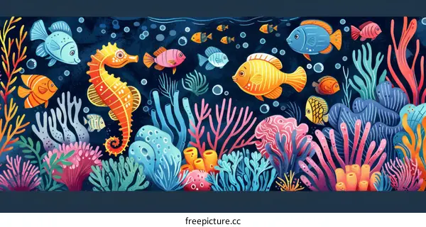 Underwater Scene with Vibrant Fish and Coral