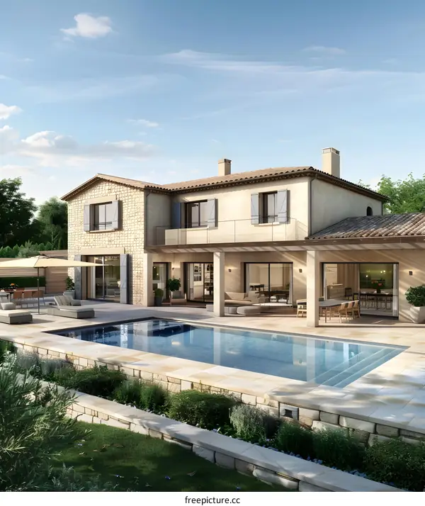Modern Stone Villa with Swimming Pool and Patio