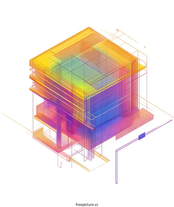Abstract Building Design with Lines and Colors