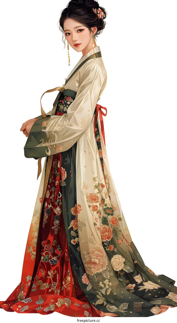 An illustration of a woman wearing a traditional Chinese dress