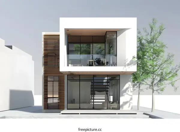 Modern House with Wooden Accents and Large Windows