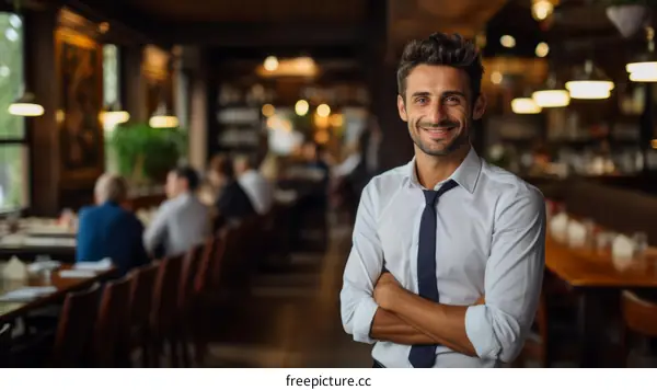 Portrait of a smiling waiter in a restaurant