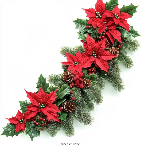 Christmas Decoration Garland with Poinsettia and Pine Cones