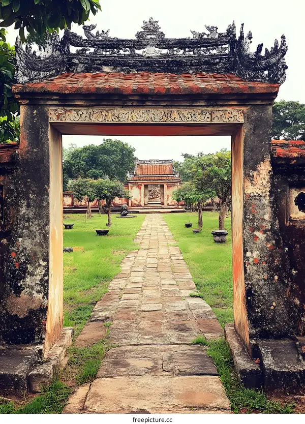 Stone Gateway leading to a Temple in Vietnam