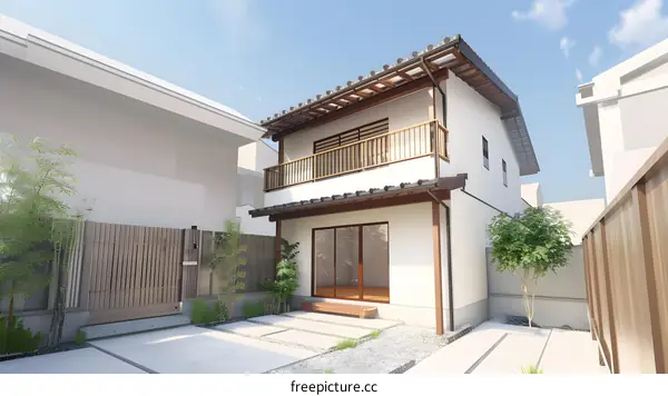 Japanese Style House Exterior Design With White Walls