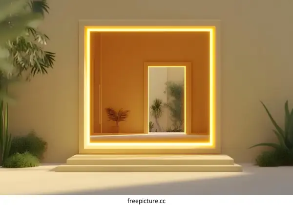 Minimalist 3D Render of a Doorway with a Glowing Frame