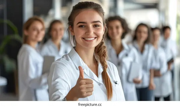Group of medical professionals giving thumbs up