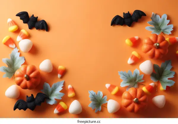 Halloween Treats Arrangement on Orange Background