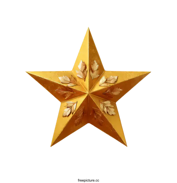 [Transparent Background PNG]Golden Star Ornament with Detailed Leaf Design