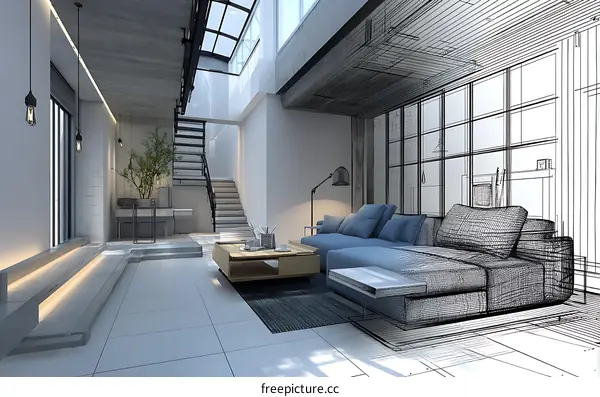 Modern Loft Living Room Design Illustration
