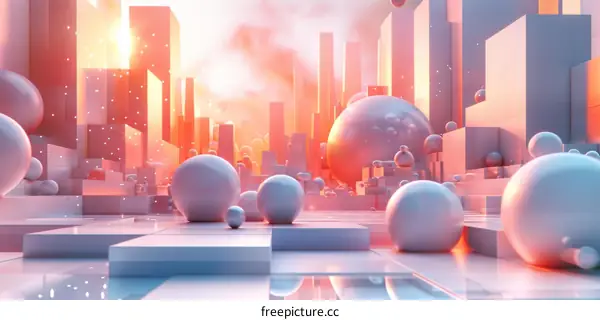 Futuristic cityscape with floating spheres