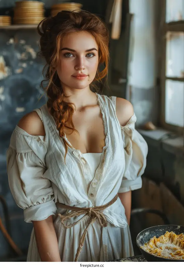 Portrait of a Young Woman in a White Dress