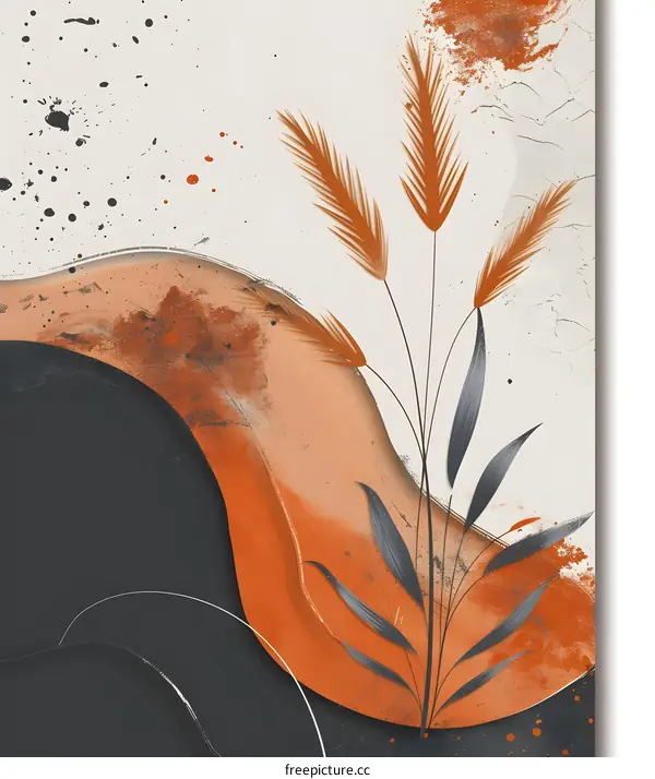 Abstract Minimalist Art Print With Orange And Black Color
