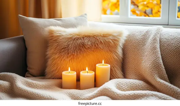 Autumn Cozy Sofa with Candles and Pillows