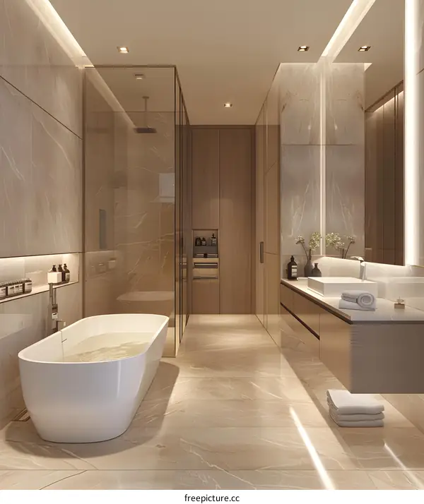 Modern Bathroom Interior Design with Bathtub and Shower