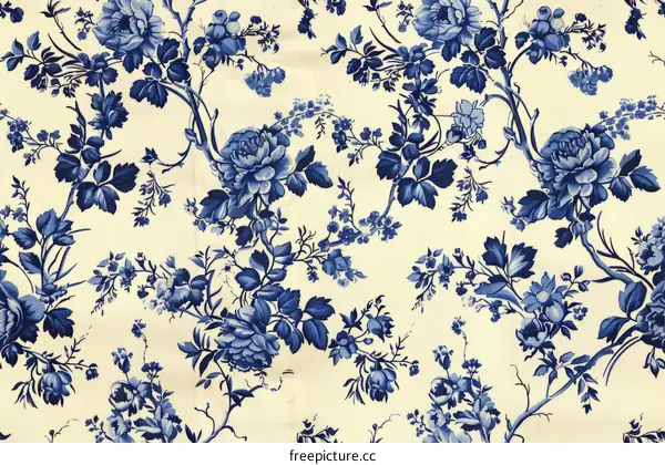 Blue and white floral chintz cotton fabric