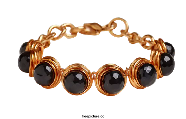 [Transparent Background PNG]Elegant Gold Bracelet with Black Gemstones