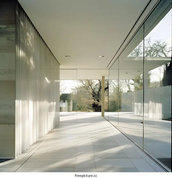 Modern Minimalist Architecture With Glass Walls And A View Of Trees