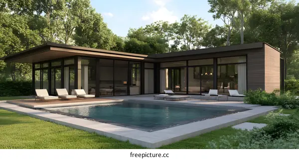 Modern Minimalist House with Pool and Lush Greenery