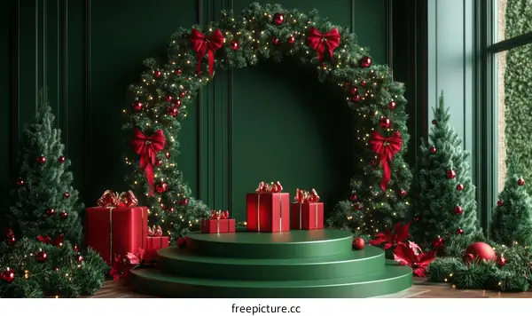 Christmas Decorated Green Room with Gifts