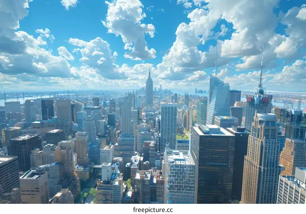 New York City Skyline View Under Sunny Sky