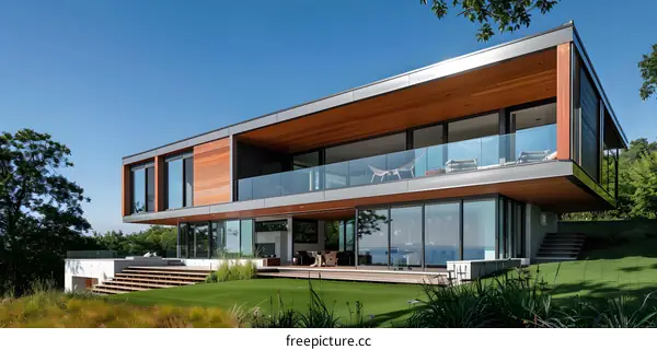 Modern House With Large Windows And Deck