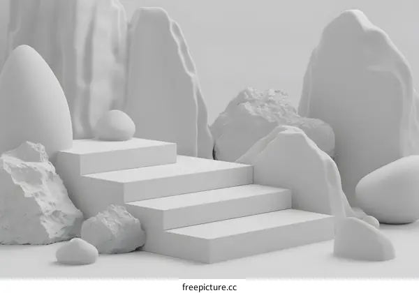 White 3D Minimalist Stone Steps Background