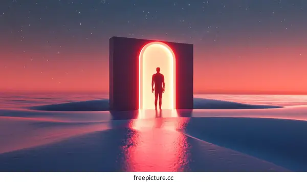 Neon Portal Through the Desert at Dusk