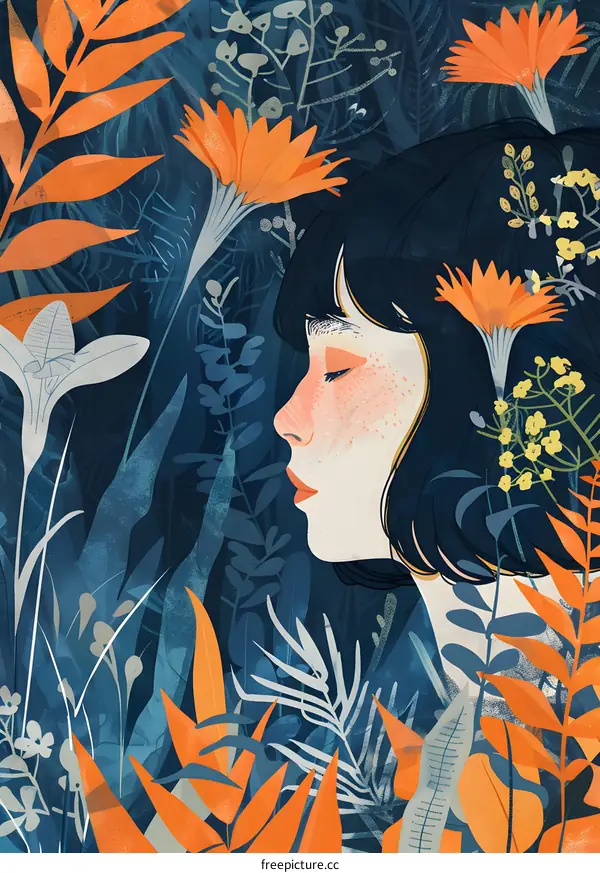 Woman In A Floral Illustration