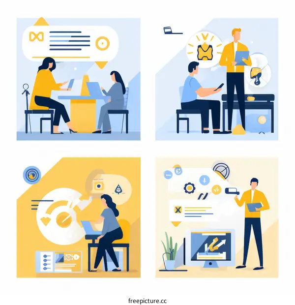 Illustration of people working together in an office