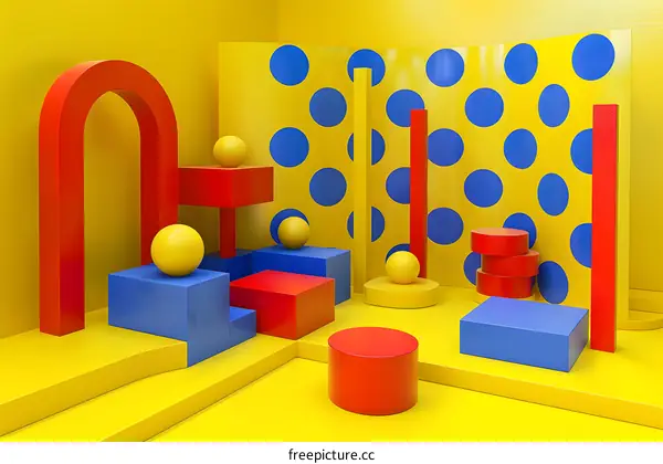 Abstract 3D Yellow Blue Red Geometric Shapes Background