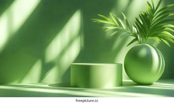 Green Product Display Background with Sunlight