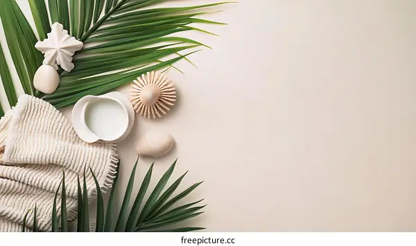 Minimalist Tropical Spa Aesthetic with Towel and Coconut Milk