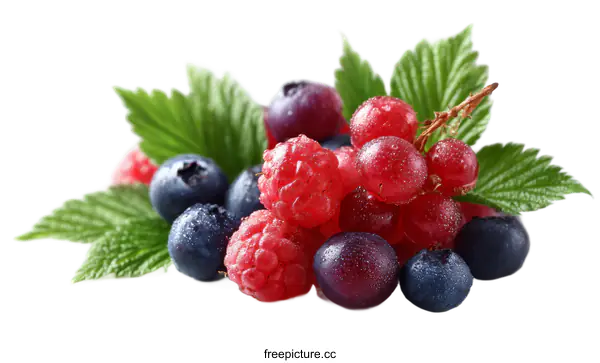 [Transparent Background PNG]Fresh Colorful Berries with Leaves