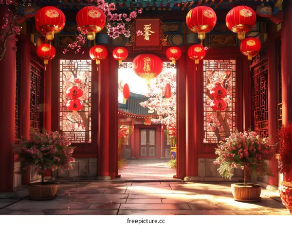 Chinese New Year Celebration with Red Lanterns
