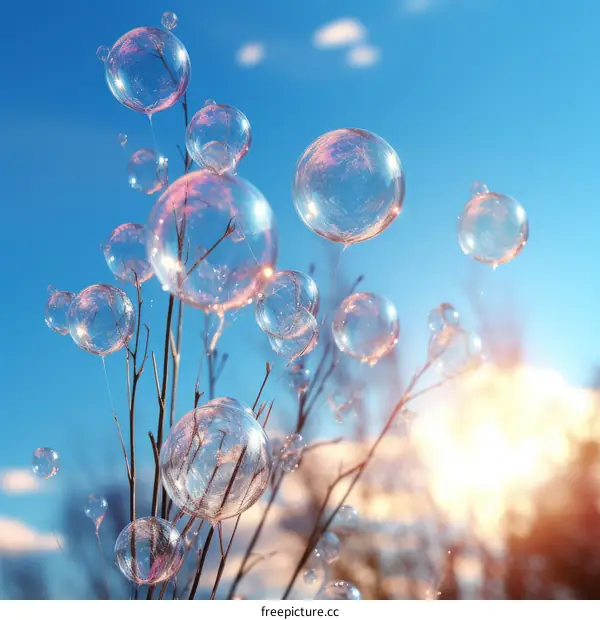 ethereal bubbles float in the sky